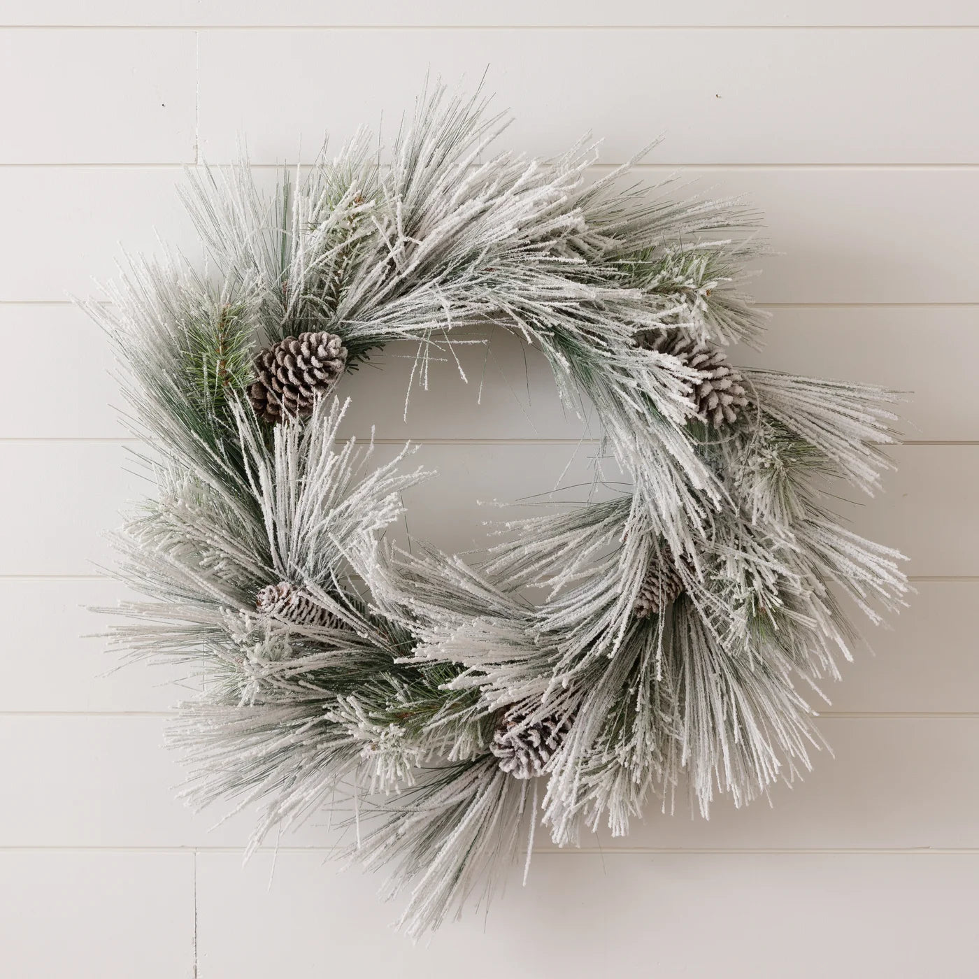 Wreath - Flocked White Pine With Pinecones