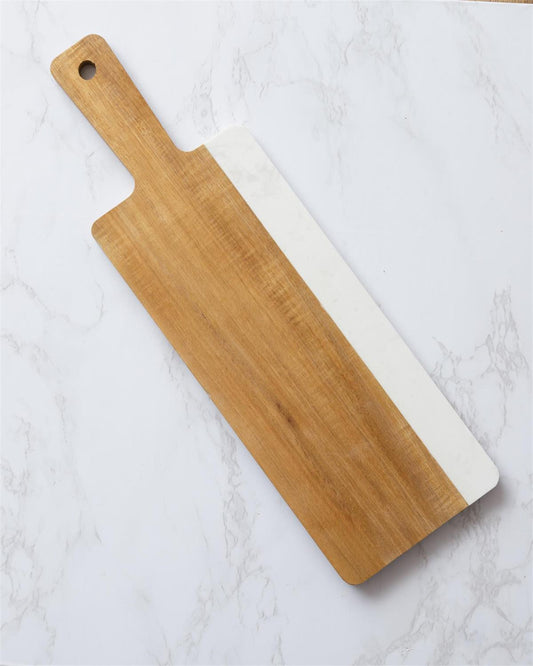 FAUX MARBLE AND ACACIA SERVING BOARD WITH HANDLE