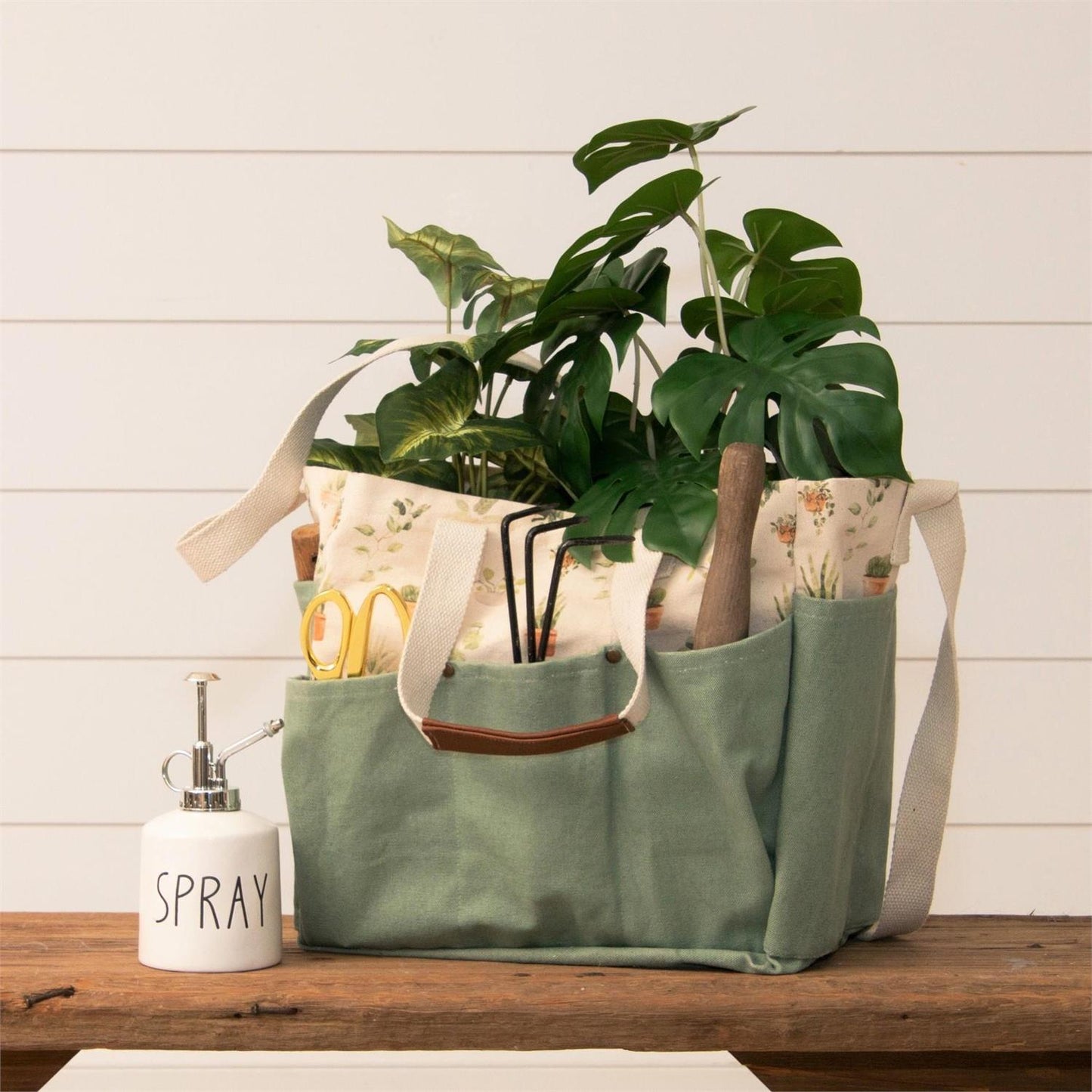 UTILITY TOTE WITH HOUSE PLANT PATTERN