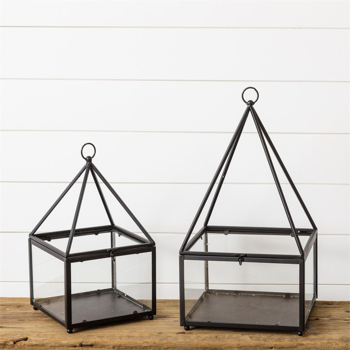 METAL AND GLASS TERRARIUM - TRIANGLE ROOF, Set of 2