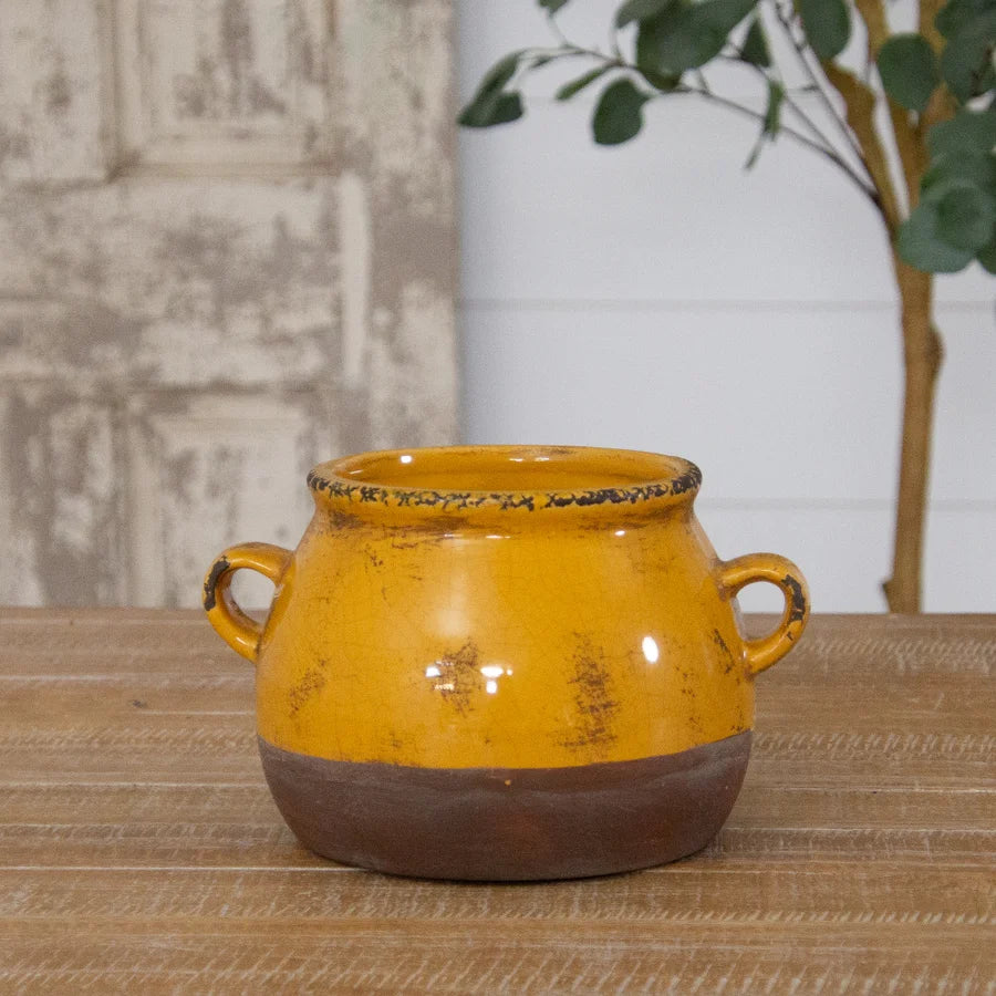 Ocher and Brown Pottery with Handles, Sm