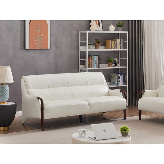 Modern-Central Sofa PU Leather Wooden Legs Bench for Living Room