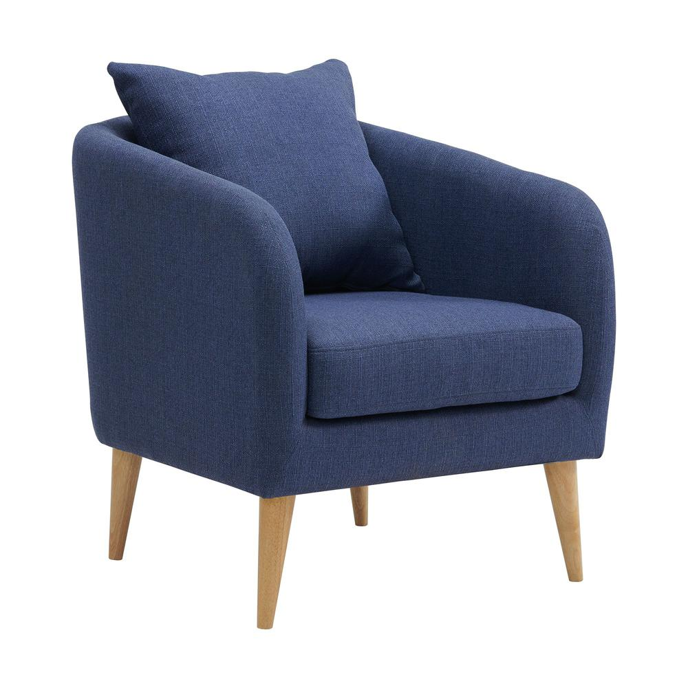 Zoe Accent Chair with Wooden Legs in Blue
