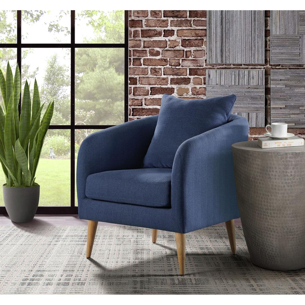 Zoe Accent Chair with Wooden Legs in Blue