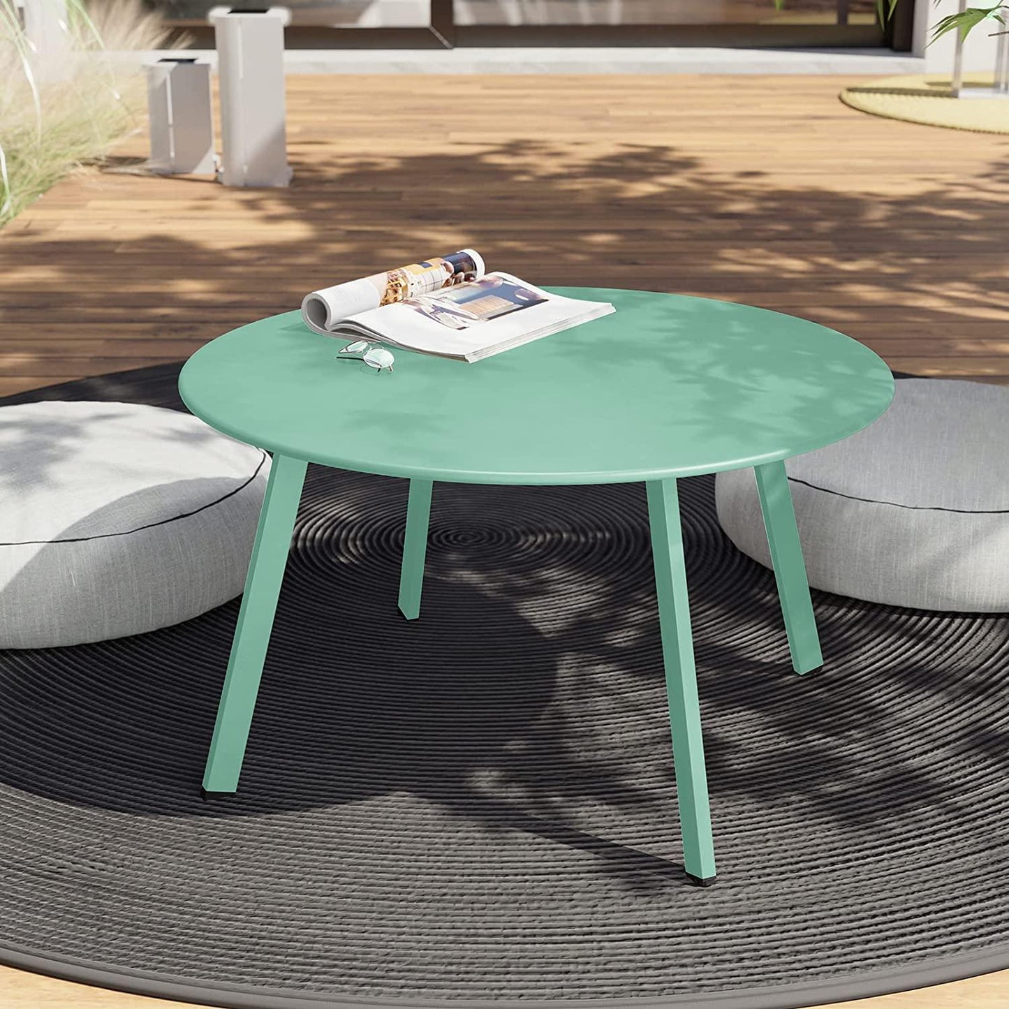 Mydepot SR Round Steel Patio Coffee Table, Weather Resistant Outdoor Large Side Table