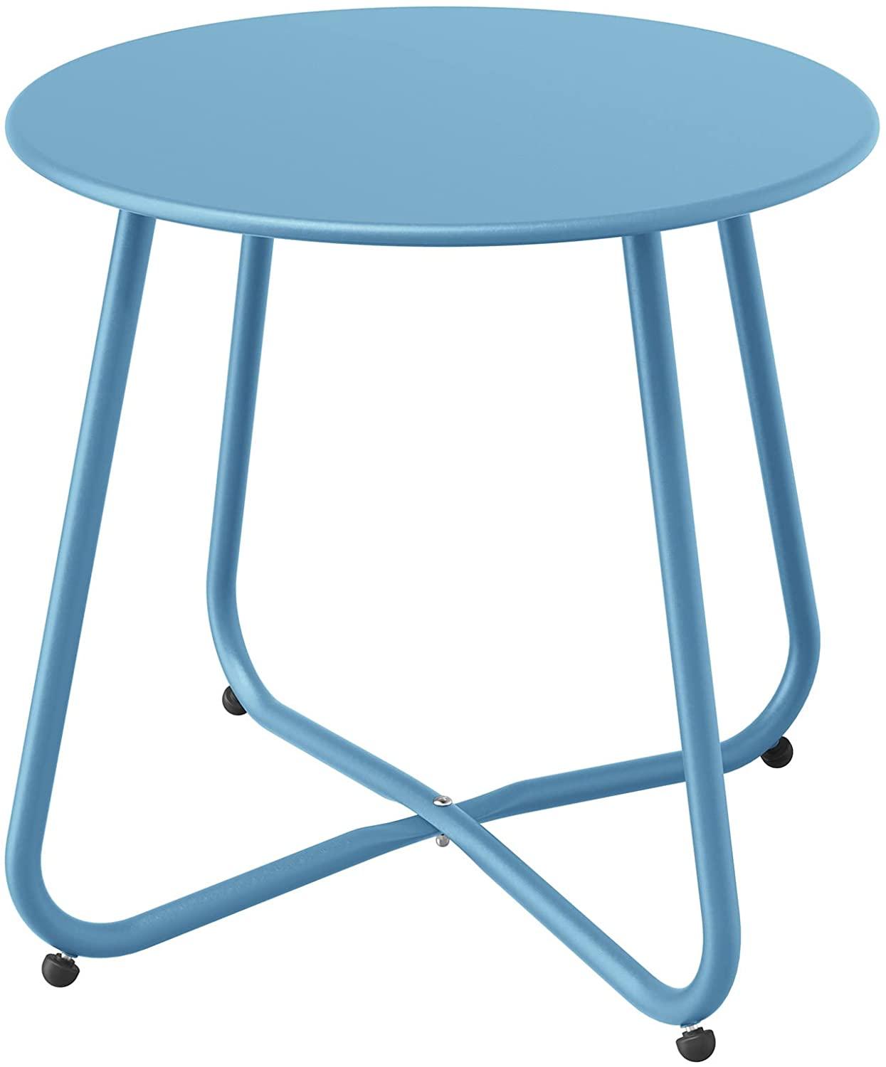 Steel Patio Side Table Outdoor Round End Table, Metal-blue